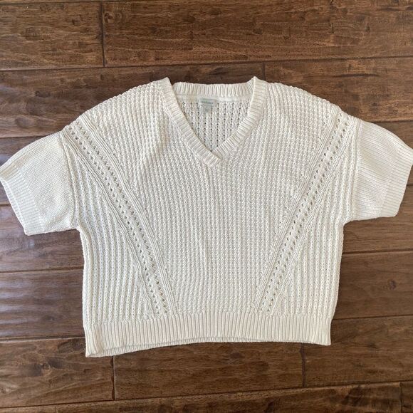 Sundance White Short Sleeve 100% Cotton Chunky Knit Sweater Women's Large - Picture 1 of 7